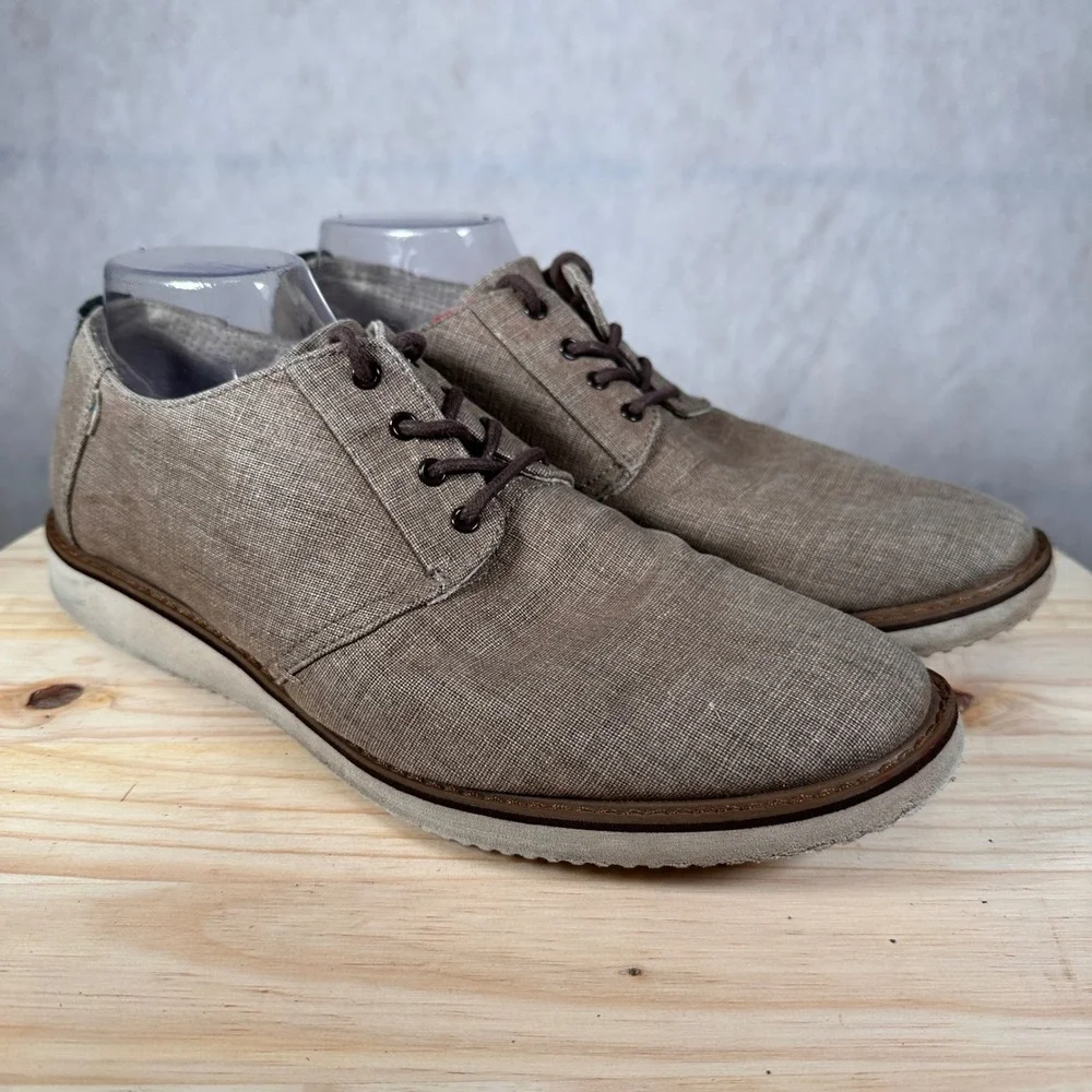 TOMS Mens 10.5 Paseo Mid Sneakers Tan Good Linen Lace Up Derby Shoes 10011501
